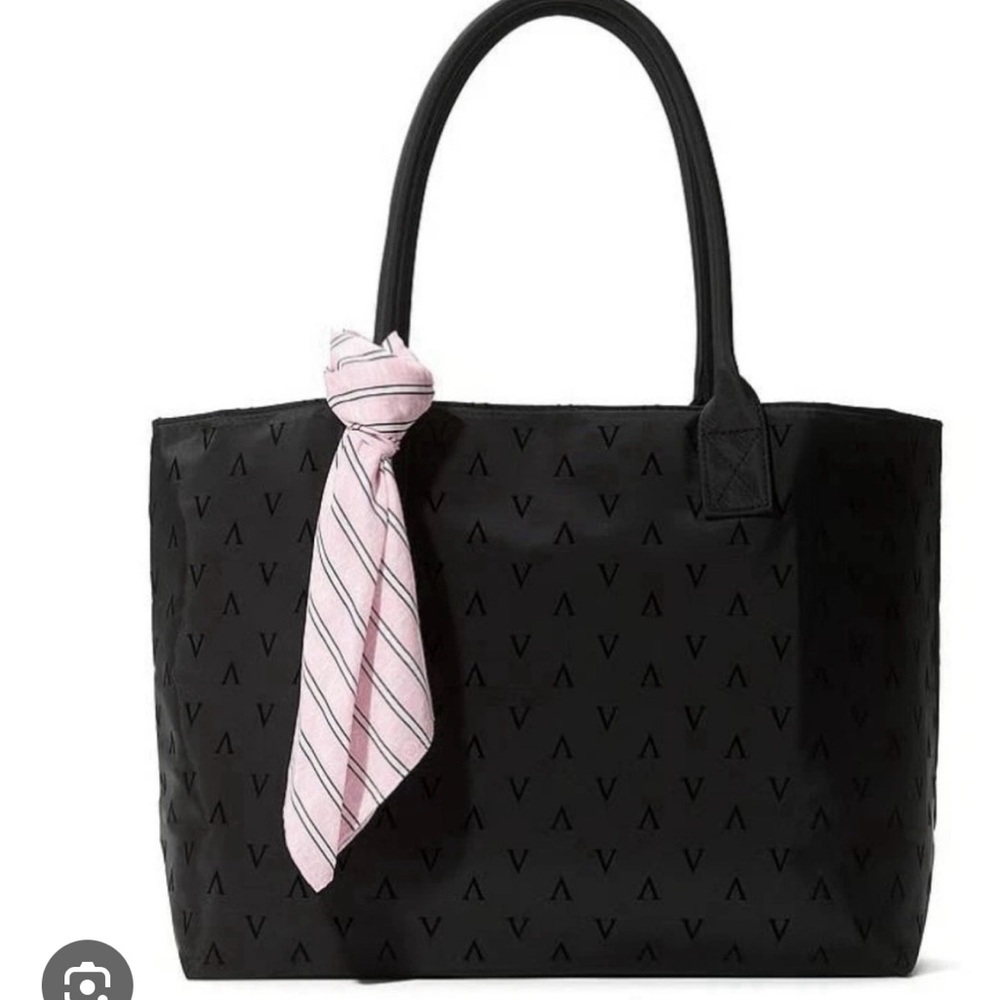 Victoria’s Secret Black Tote Bag with Pink Scarf NWT